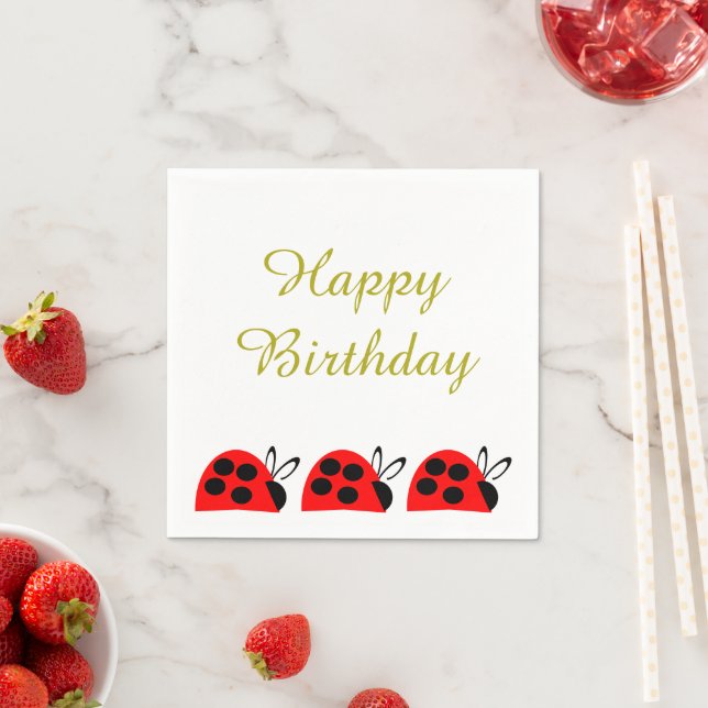 Cute Red Ladybug Birthday Napkin (Insitu)