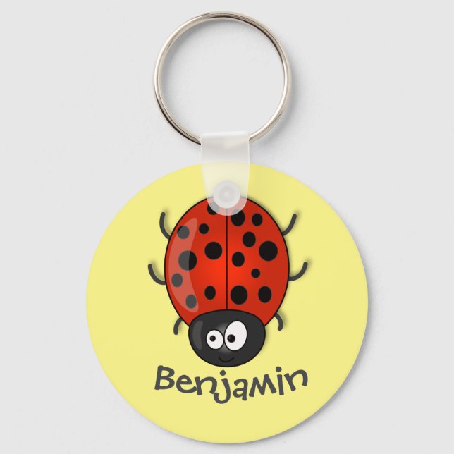 Cute red ladybug cartoon illustration key ring (Front)