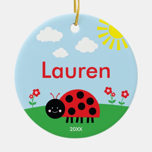 Cute Red Ladybug Ceramic Tree Decoration (Front)