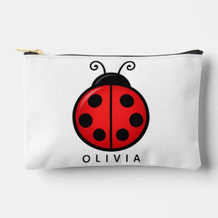 Cute Red Ladybug Custom Name Graphic Art Accessory Pouch