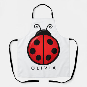 Cute Red Ladybug Custom Name Graphic Art Apron