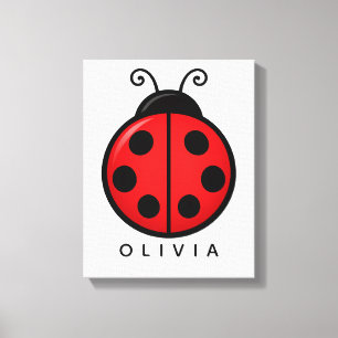 Cute Red Ladybug Custom Name Graphic Art Canvas Print