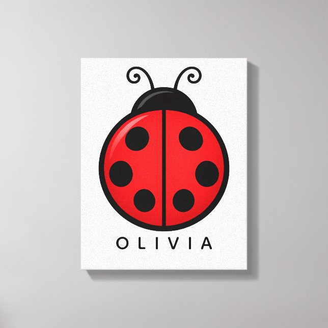 Cute Red Ladybug Custom Name Graphic Art Canvas Print (Front)
