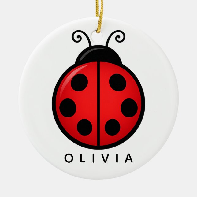 Cute Red Ladybug Custom Name Graphic Art Ceramic Tree Decoration (Front)