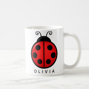 Cute Red Ladybug Custom Name Graphic Art Coffee Mug