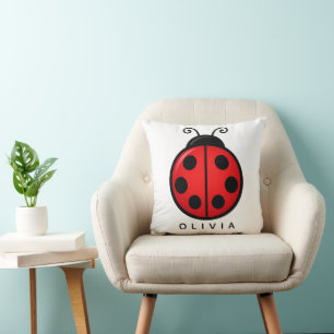Cute Red Ladybug Custom Name Graphic Art Cushion