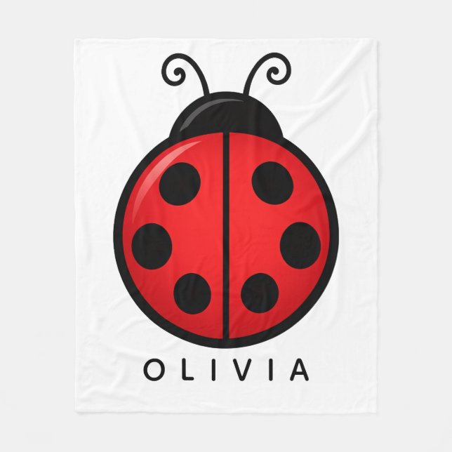 Cute Red Ladybug Custom Name Graphic Art Fleece Blanket (Front)