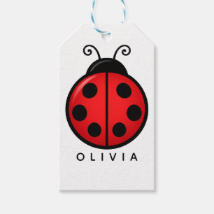 Cute Red Ladybug Custom Name Graphic Art Gift Tags