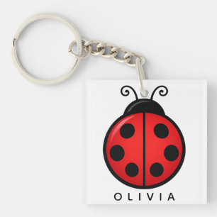 Cute Red Ladybug Custom Name Graphic Art Key Ring