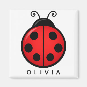 Cute Red Ladybug Custom Name Graphic Art Magnet