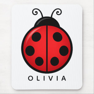 Cute Red Ladybug Custom Name Graphic Art Mouse Mat