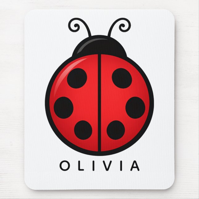 Cute Red Ladybug Custom Name Graphic Art Mouse Mat (Front)