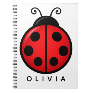 Cute Red Ladybug Custom Name Graphic Art Notebook