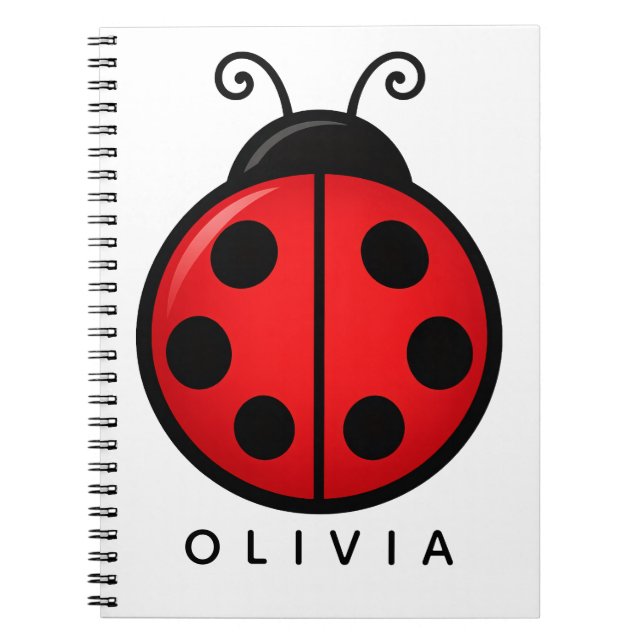 Cute Red Ladybug Custom Name Graphic Art Notebook (Front)