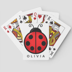 Cute Red Ladybug Custom Name Graphic Art Playing Cards