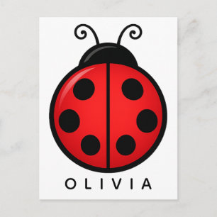 Cute Red Ladybug Custom Name Graphic Art Postcard
