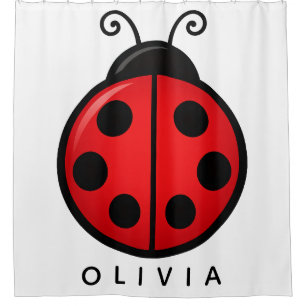 Cute Red Ladybug Custom Name Graphic Art Shower Curtain