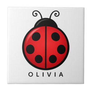 Cute Red Ladybug Custom Name Graphic Art Tile