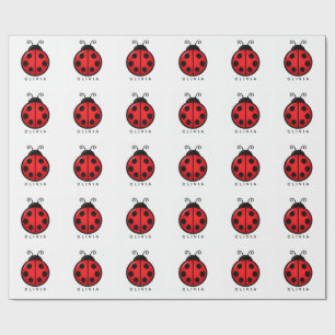 Cute Red Ladybug Custom Name Graphic Art Wrapping Paper
