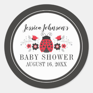 Cute Red Ladybug Girl Baby Shower Classic Round Sticker