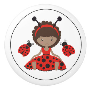 Cute Red Ladybug Girl Ceramic Knob