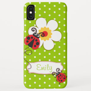 Cute red ladybug girls name on green iPhone XS max case
