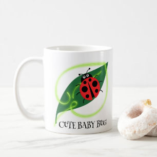 Cute Red ladybug Green Love Leaf girly kids Coffee Mug