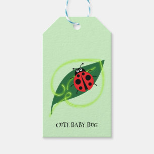 Cute Red ladybug Green Love Leaf girly kids Gift Tags