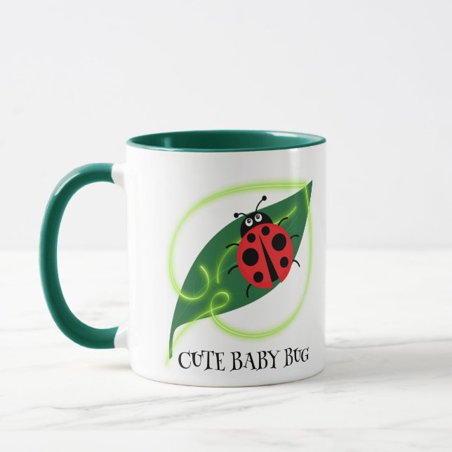 Cute Red ladybug Green Love Leaf girly kids Mug (Left)