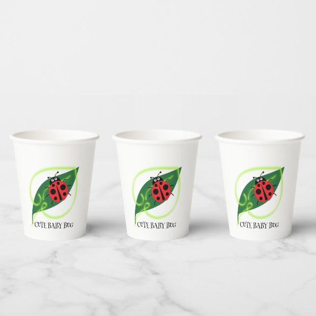 Cute Red ladybug Green Love Leaf girly kids Paper Cups (Multi)