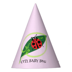 Cute Red ladybug Green Love Leaf girly kids Party Hat