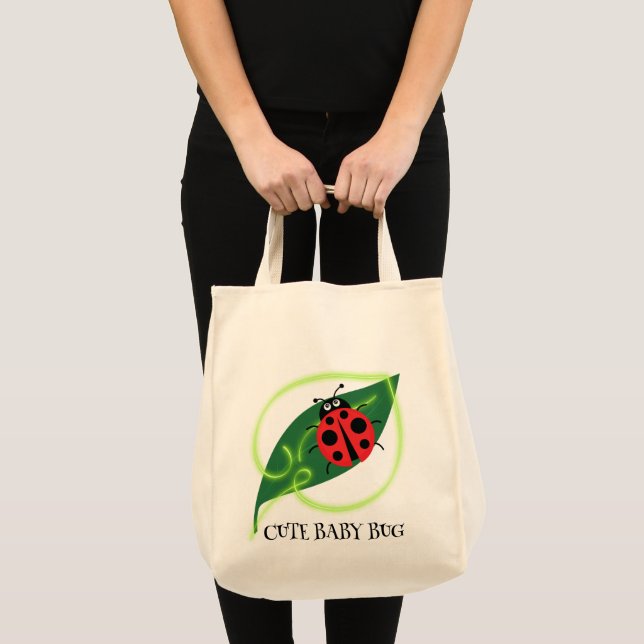 Cute Red ladybug Green Love Leaf girly kids Tote Bag (Front (Product))