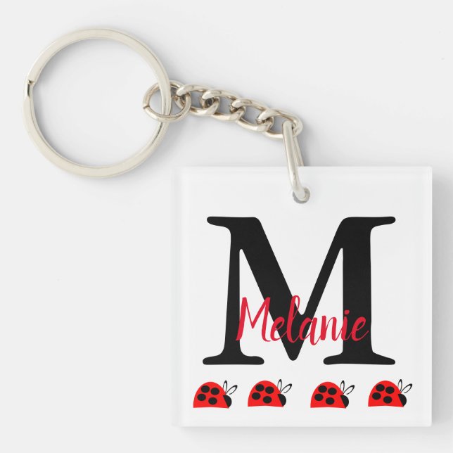 Cute Red Ladybug Monogram  Key Ring (Front)