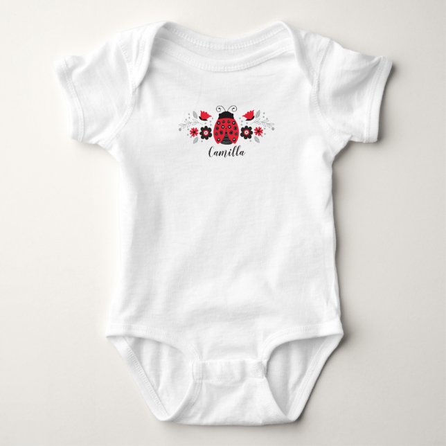 Cute Red Ladybug Newborn Baby Girl Bodysuit (Front)