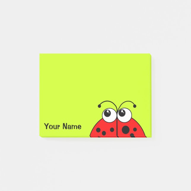 Cute Red Ladybug on Green Personalised Post-it Notes (Front)