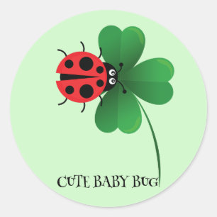 Cute red ladybug on Lucky leaf Kids Classic Round Sticker