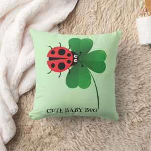 Cute red ladybug on Lucky leaf Kids Cushion