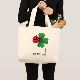 Cute red ladybug on Lucky leaf Kids Large Tote Bag