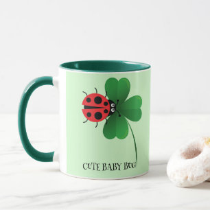 Cute red ladybug on Lucky leaf Kids Mug