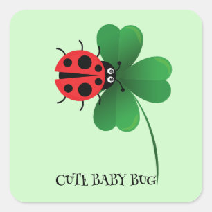 Cute red ladybug on Lucky leaf Kids  Square Sticker