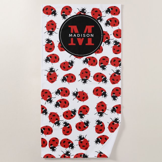 Cute Red Ladybug Pattern Beach Towel (Front)
