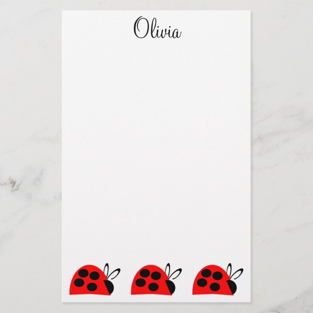 Cute Red Ladybug Personalised Stationery (Front)