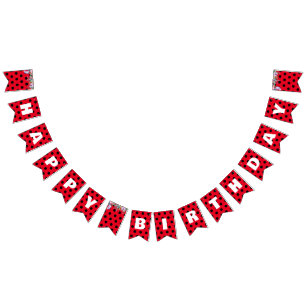 Cute Red Ladybug Polka dot floral Flower Birthday Bunting