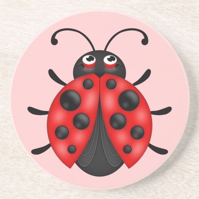 Cute Red Ladybug Sandstone Drink Coaster (Front)
