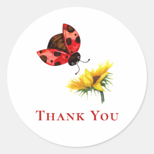 Cute Red Ladybug Sunflower Thank You Classic Round Sticker