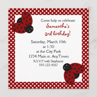 Cute Red Ladybugs Birthday Invite