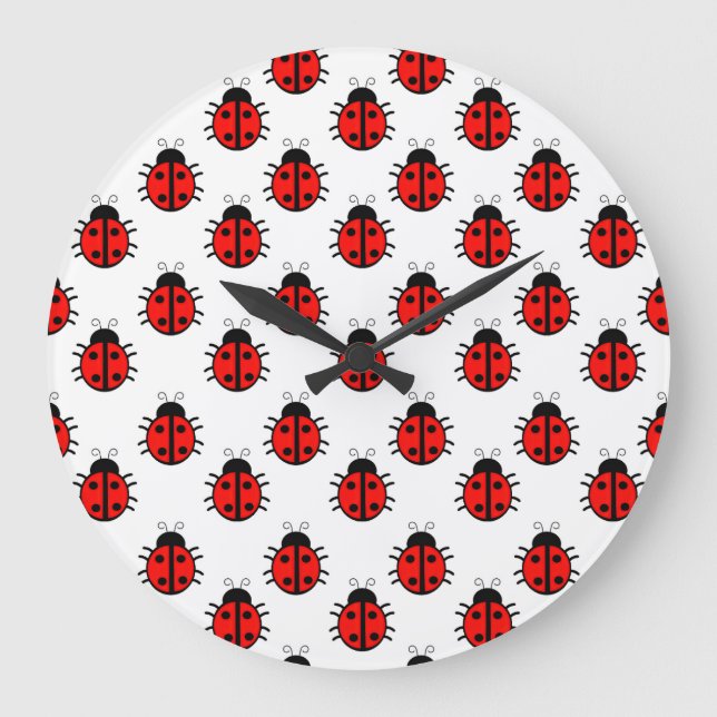 Cute Red Ladybugs Pattern and Cheerful Insect Large Clock (Front)