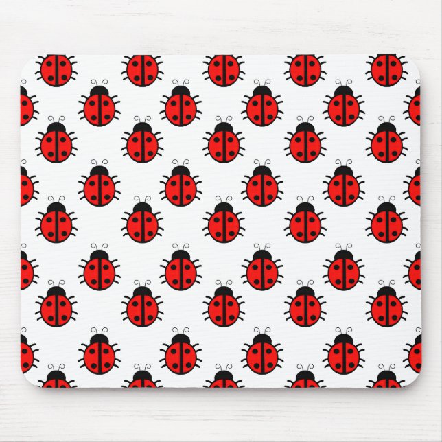 Cute Red Ladybugs Pattern and Cheerful Insect Mouse Mat (Front)