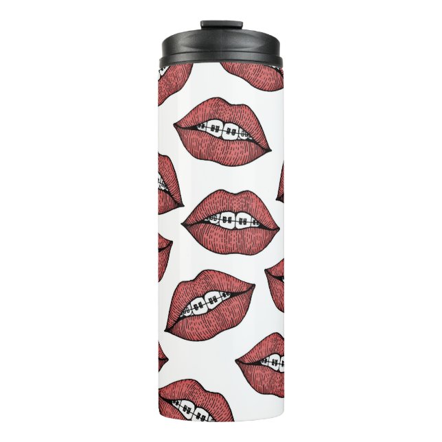 Cute Red Lips and Braces Hand Drawn Illustration Thermal Tumbler (Front)