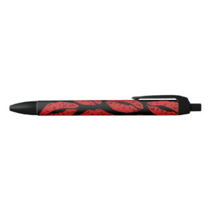 Cute Red Lipstick Kisses Kiss Lips pattern Black Ink Pen